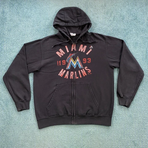 Miami Marlins Hoodie Adult Medium Black Majestic Sweater Zip MLB Baseball Mens Cover