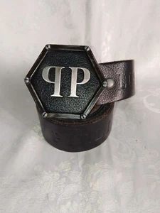 Original Philipp Plein BELT GENUINE LEATHER BUCKLE WITH - METAL HEXAGONAL - Picture 1 of 9