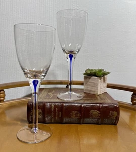 Orrefors Intermezzo Blau Träne Kristall Claret Wein 8 3/4" Gläser 2er Set - Bild 1 von 11