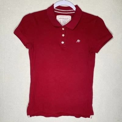 Aeropostale Girls A87 Piqué Polo Shirt Youth M Red Logo Stretch Cap Sleeves - Image 1 of 4