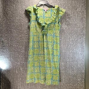 LILLY PULITZER Size S Clare Green Seaweed Daisy Silk Cotton Dress S READ - Picture 1 of 13
