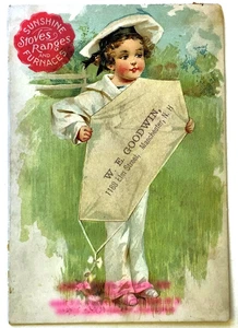 # K2770  VICTORIAN TRADE CARD,  W.E. GOODWIN STOVES,  MANCHESTER,  N.H. - Picture 1 of 2