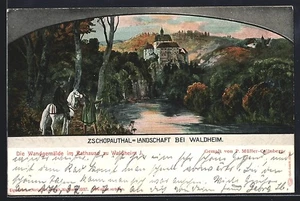 Künstler-AK Waldheim, Zschopauthal, Landschaft, Schloss - Picture 1 of 2