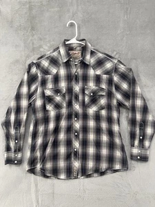 Rafter C Pearl Snap Shirt Mens Large Black White Yellow Accent Stripe Western - Picture 1 of 12