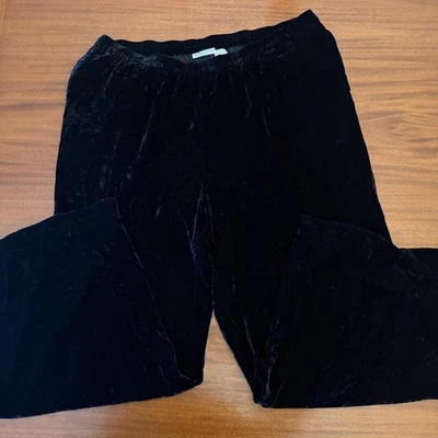 Soft Surroundings Pants Size 2X Black Crushed Velvet Pull-On Wide Leg Silk Blend - Image 1 of 4