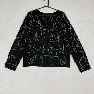 Cárdigan Suéter Sarah Spencer Nuevo sin Etiquetas Lana Negro Diseño Abstracto Remolino Grande Artístico Foto 1 de 4