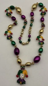 Jester Joker Mardi Gras Beads Necklace Long Large Big Beads Carnival - Picture 1 of 8