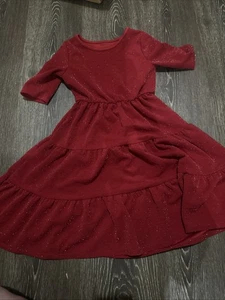 Girls Sparkly Glittery Red Dress Size 5/6 Stretchy Long - Picture 1 of 6