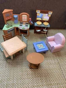 Fisher Price Loving Family Furniture Lot Of 9 Pieces 2000-2004 Kitchen Bathroom - Picture 1 of 13