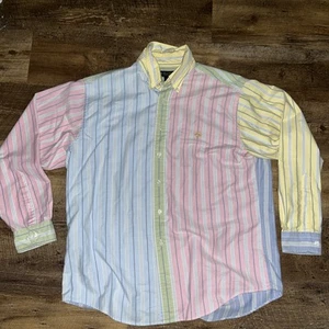 Brooks Brothers Supima Cotton Color Block Pastel Stripe Pink Yellow Blue Large L - Picture 1 of 4
