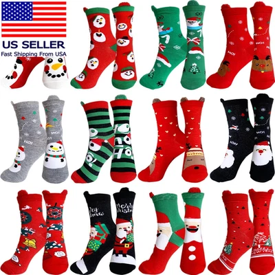 12 Pairs Christmas Socks,Fun Colorful Holiday Socks,Novelty Cozy Crew Sock Set f - Image 1 of 4