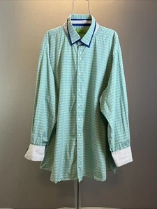 Bristol & Bull Mens Long Sleeve Button Up Shirt Plaid Contrast Cuff Collar 5XL - Picture 1 of 6