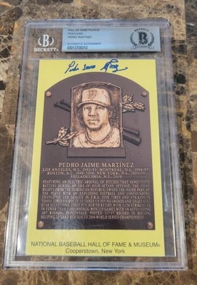 Pedro Martinez Signed HOF Plaque Postcard Yellow Autograph RARE FULL NAME BAS - Image 1 of 2