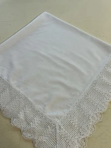 Vintage White Linen Table Topper – 35” Square - Picture 1 of 5