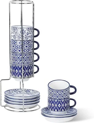  Taza de café espresso de cerámica con platillo, taza de té ligera apilable de 2,5 oz Foto 1 de 4