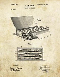 Vintage Cigar Box Patent Art Print Tobacco Smoking Shop Office Wall Decor Gift - Picture 1 of 1