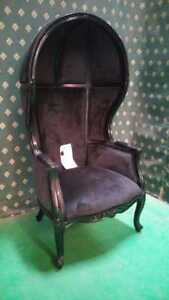 Gothic Black Designer Hooded Porter Baloon Chair 4 prop movie, music video hotel