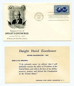 Inauguración de Dwight D, Eisenhower Primer Día Cubierta (21/01/1957) + Tarjeta de Juramento - Imagen 1 de 2