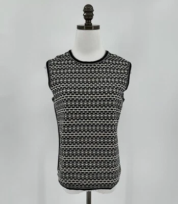 Tory Burch Black Geometric Textured Crew Neck  Sleeveless Top Sz M - Image 1 of 4