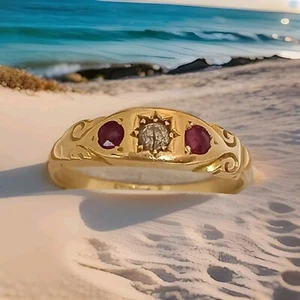 Ruby & Diamond Ring 18ct Yellow Gold/Size M - Picture 1 of 3