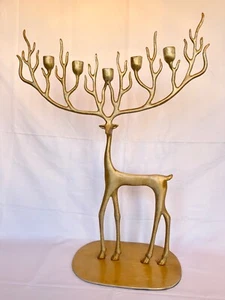 Pottery Barn Merry Brass Sculpted Reindeer Candleholder Table Centerpiece - Bild 1 von 8
