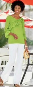 plus size 1X Chartreuse Green/White Magdalene Pant Set Suit by Ashro new - Picture 1 of 2