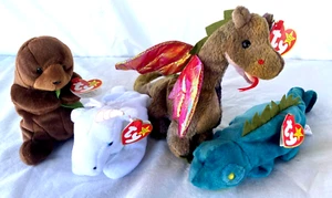 LOT of 4 BEANIE BABIES: SCORCH..SEAWEED..MYSTIC..IGGY..NEW & MINT - Picture 1 of 5