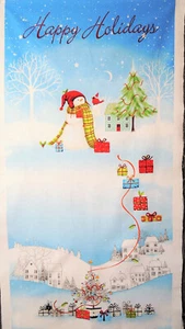 Happy Holidays Christmas Snowman Quilting & Sewing Fabric 23" Panel  #3212 Box - Picture 1 of 1
