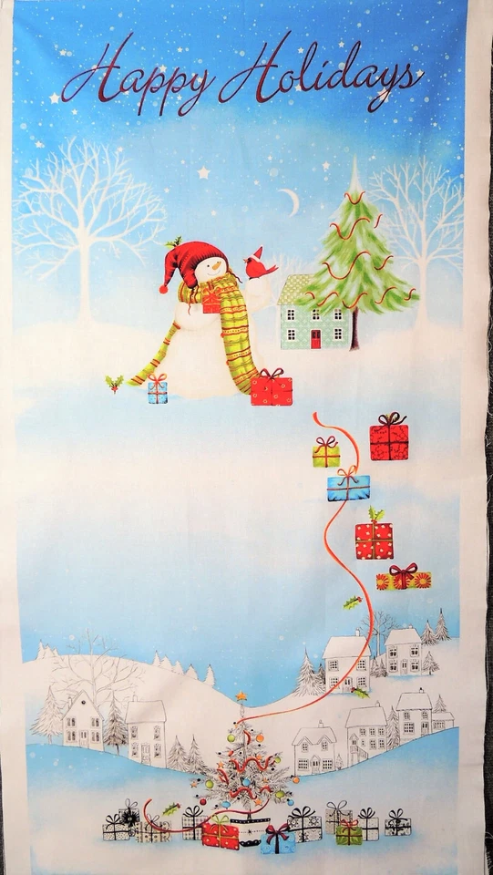 Happy Holidays Christmas Snowman Quilting & Sewing Fabric 23" Panel  #3212 Box - Image 1 of 1
