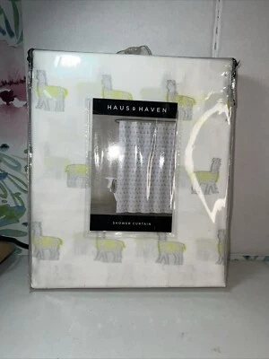 Haus & Haven Lujosa Cortina de Ducha de Tela Llama Blanca/Verde/Gris, Nueva IP Foto 1 de 2