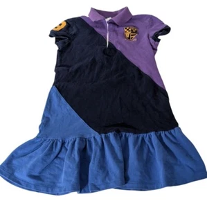 Ralph Lauren Rugby Polo Dress Girls Medium Blue Purple Preppy Embroidered Crest - Picture 1 of 9