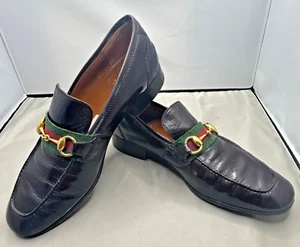 1970's GUCCI Men's Horsebit Black Leather Loafers Black Size EU 43 US 9.5-10 - Picture 1 of 13