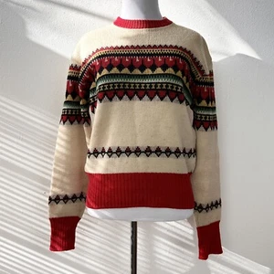 40s Wool Sweater Scandinavian Design Geometric 50s Size Small - Picture 1 of 8