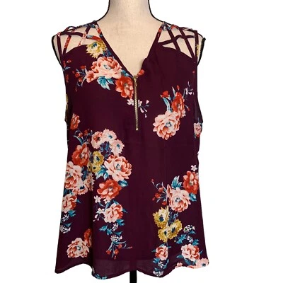 Lily White Top Womens XL Burgundy Cut Out Shoulders Front 1/4 Zip - Image 1 of 4