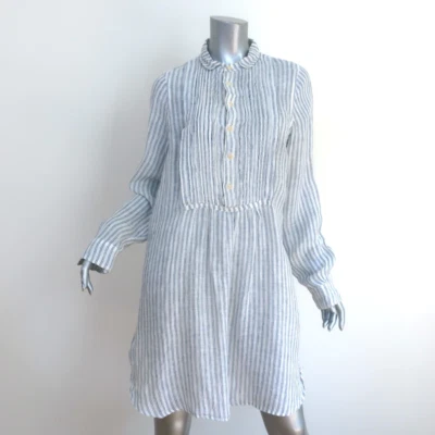 CP Shades Long Sleeve Dress White/Blue Striped Linen Size Small - Image 1 of 4