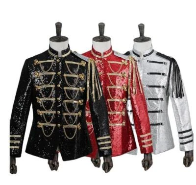Blazer masculino lantejoulas dourado bling terno militar bar casaco jaqueta vestido formal  - Imagem 1 de 4
