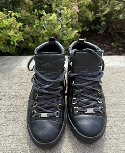 Balenciaga Men's Hi Top Black Arena Lamb skin Sneakers Black Sz 41 Preowned - Picture 1 of 8