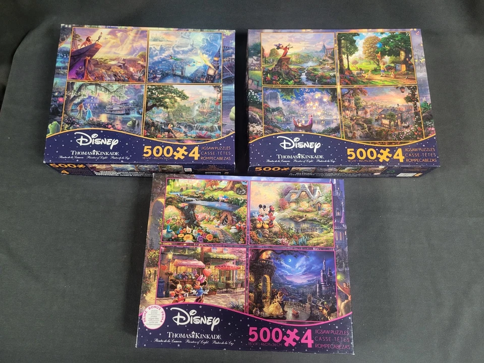 Lot of 3 Disney Thomas Kinkade 4 in 1 Puzzles New 3669-1 3666-1 & 3663-1 *READ* - Image 1 of 4