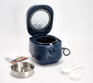 GreenPan 8 Cup Ceramic Fuzzy Logic Carb Reducing Rice Cooker Oxford Blue New - Picture 1 of 5