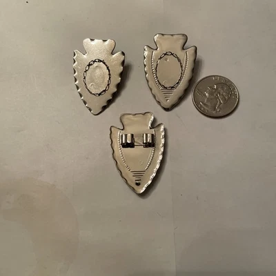 3 VTG Silver Plate Arrow Head Bolo Tie Findings 18x13 Mm Stone Setting  - Image 1 of 2