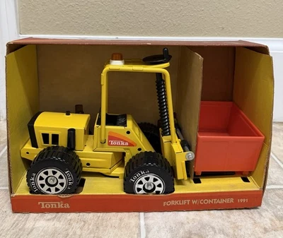 1978 Empilhadeira TONKA com recipiente nº. 1991 na caixa original brinquedo de aço prensado em perfeito estado - Imagem 1 de 4