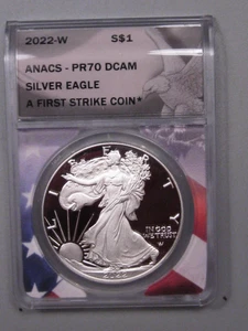 Deep Cameo Proof 2022-w Silver American Eagle ANACS PR70 DCAM 1st Strike. #22 - Picture 1 of 6