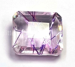 IGL Certified 72 Ct Purple Rutilated Quartz Emerald Cut Transparent GemS DS25 - Picture 1 of 7