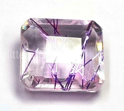 IGL Certified 72 Ct Purple Rutilated Quartz Emerald Cut Transparent GemS DS25 - Image 1 of 4