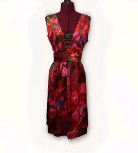 Banana Republic Holiday Watercolor Floral Burgundy Red Silk Dress Size 12 Lined - Picture 1 of 13