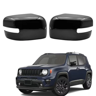 Tapa de cubierta de espejo retrovisor lateral negro brillante para Jeep Renegade 2015-2024 con intermitente Foto 1 de 4