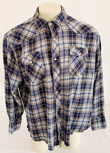 VTG Wrangler Men's XL Flannel Pearl Snap Western Shirt Jacket Cowboy Plaid - Picture 1 of 6