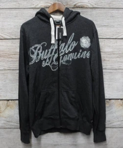 Buffalo David Bitton Hoodie Mens Medium Grey Serpa Lined Hood Sweatshirt New - Picture 1 of 4