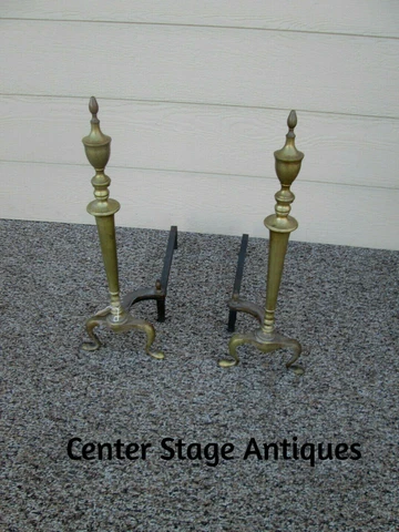 49316 Pair Antique Brass Andirons Cover