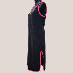 JUICY COUTURE Terrycloth Black and Pink Maxi Dress with Side Slit and Crown - Picture 1 of 11